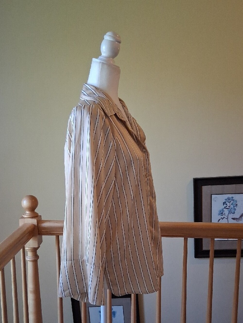 Elie Tahari Cream and Navy Striped Button-Down Blouse - Picture 2 of 8